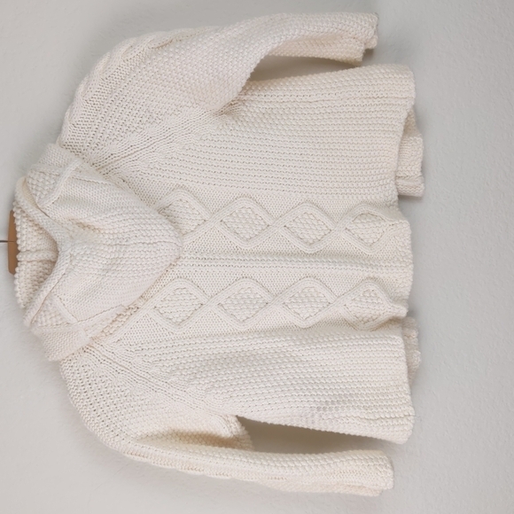 Ireland's Eye Chunky Cable Knit Cardigan Pom Hoodie Fisherman Sweater 4-5 - Picture 7 of 10